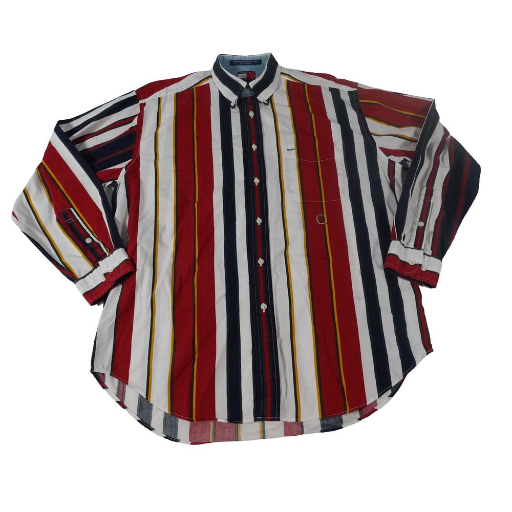 Tommy Hilfiger Y2K Vintage Streetwear Striped Button Up Shirt Men's Medium